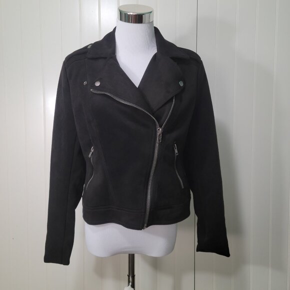 Philosophy Grunge Glam Rock Faux Suede Full Zip Asymmetrical Moto Biker Jacket - Picture 5 of 11